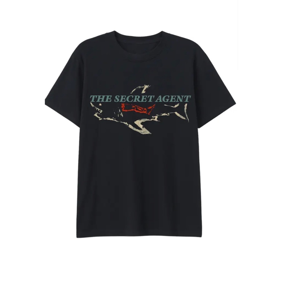 Neon Mens The Secret Agent Shark Graphic T-Shirt Black Short Sleeve Crewneck MED